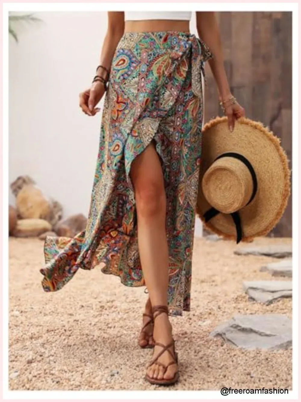 Boho Asymmetrical Maxi Skirt Floral High Waist Split Side Wrap